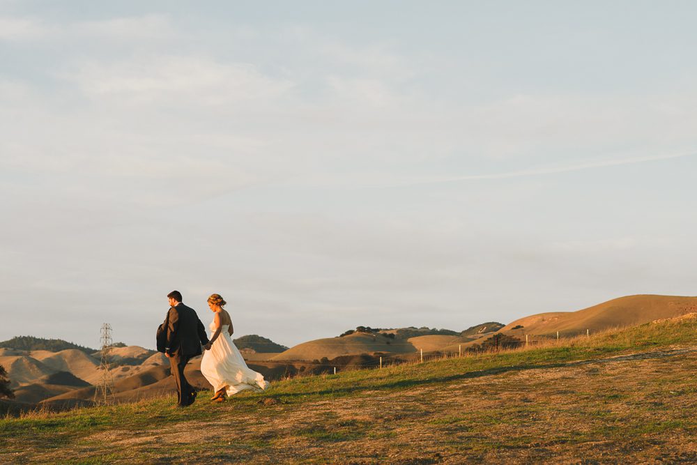 bride and groom at sunset at Recessional at 3S Ranch,  Spreafico Farm