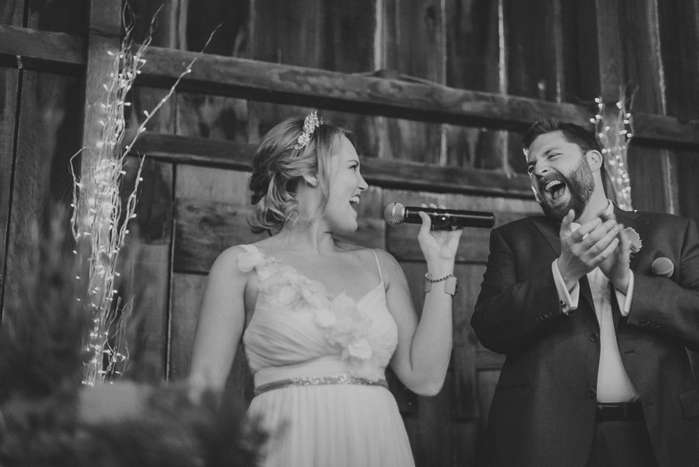 bride and groom singing
