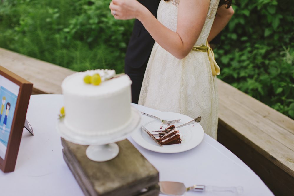 eating cake at wedding reception - cake slice sitting on table