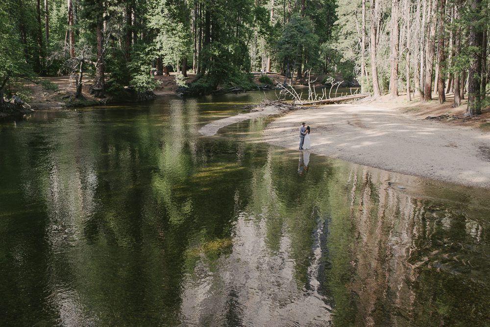 Bride and Groom in Front of Merced River