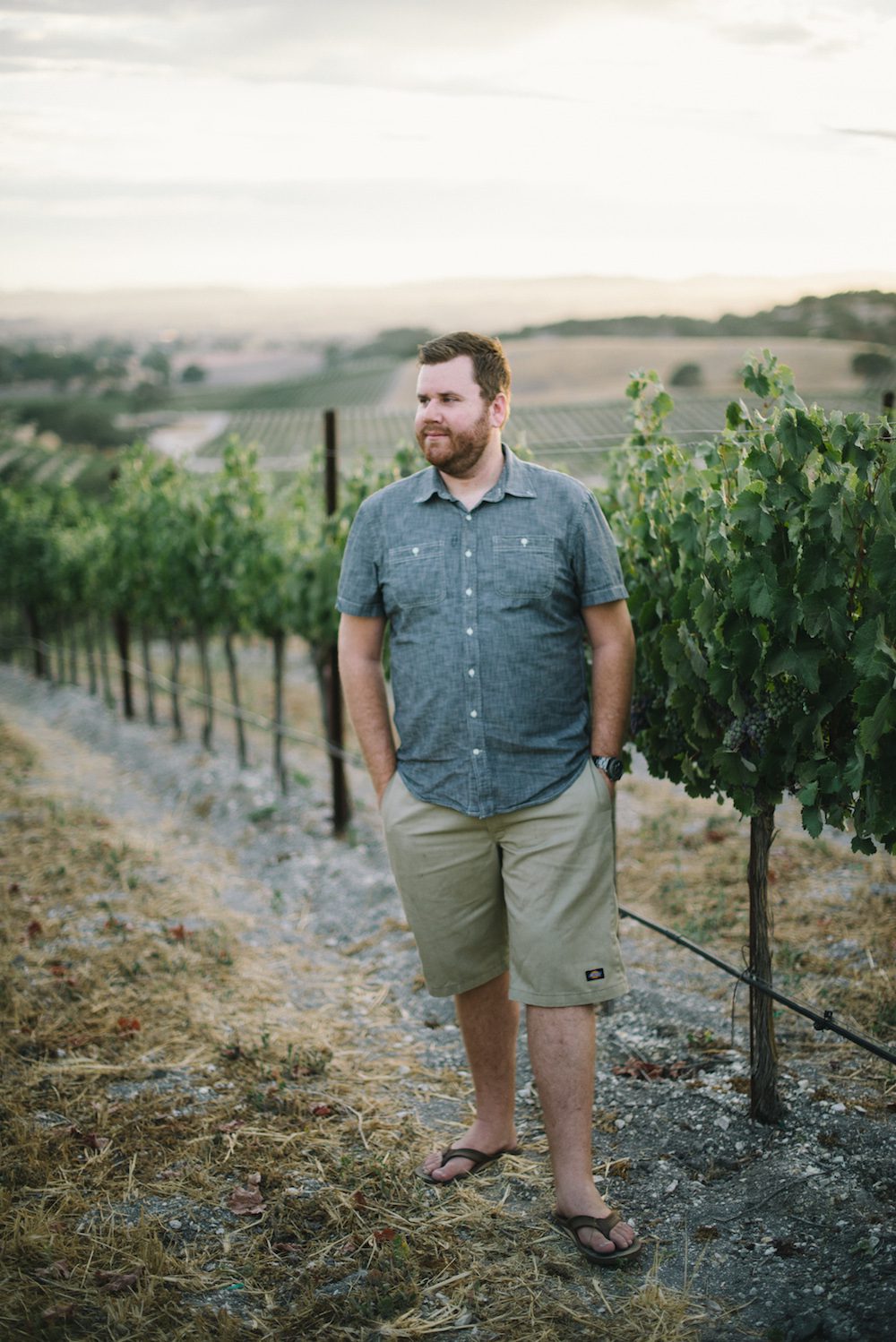 man posing in vineyard in templeton california