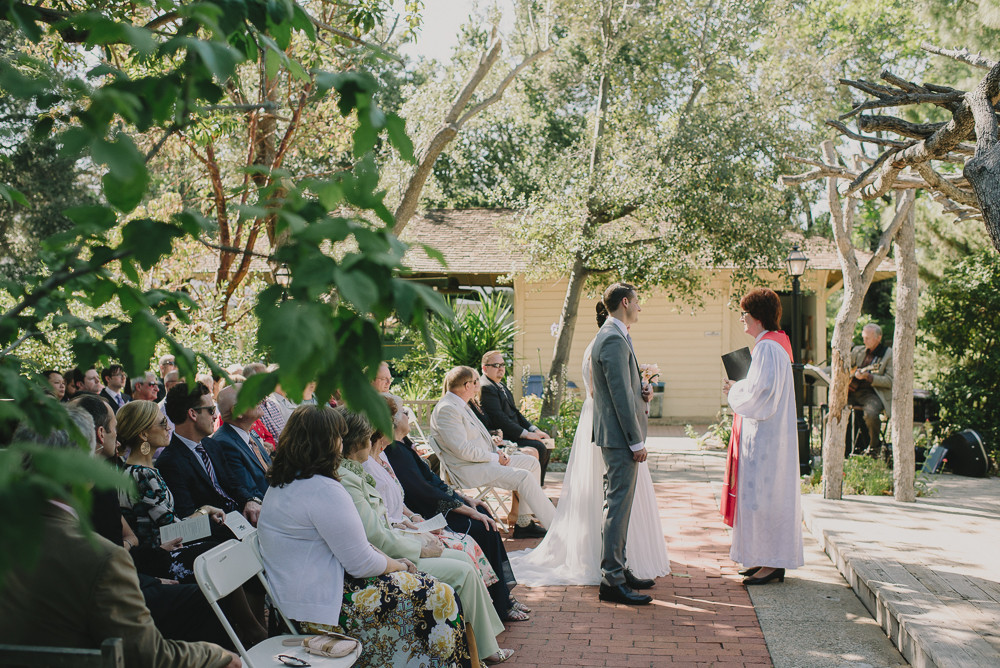 wide shot of a wedding ceremony at the dallidet adobe in san luis obispo california
