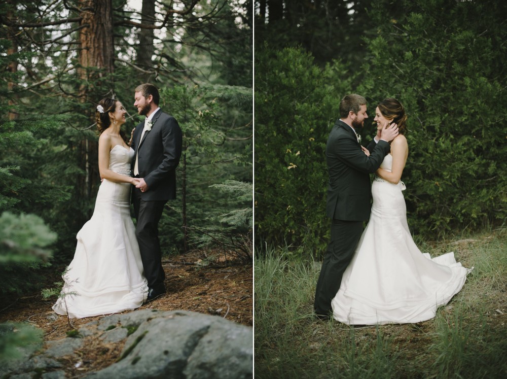 bride and groom in the forest 