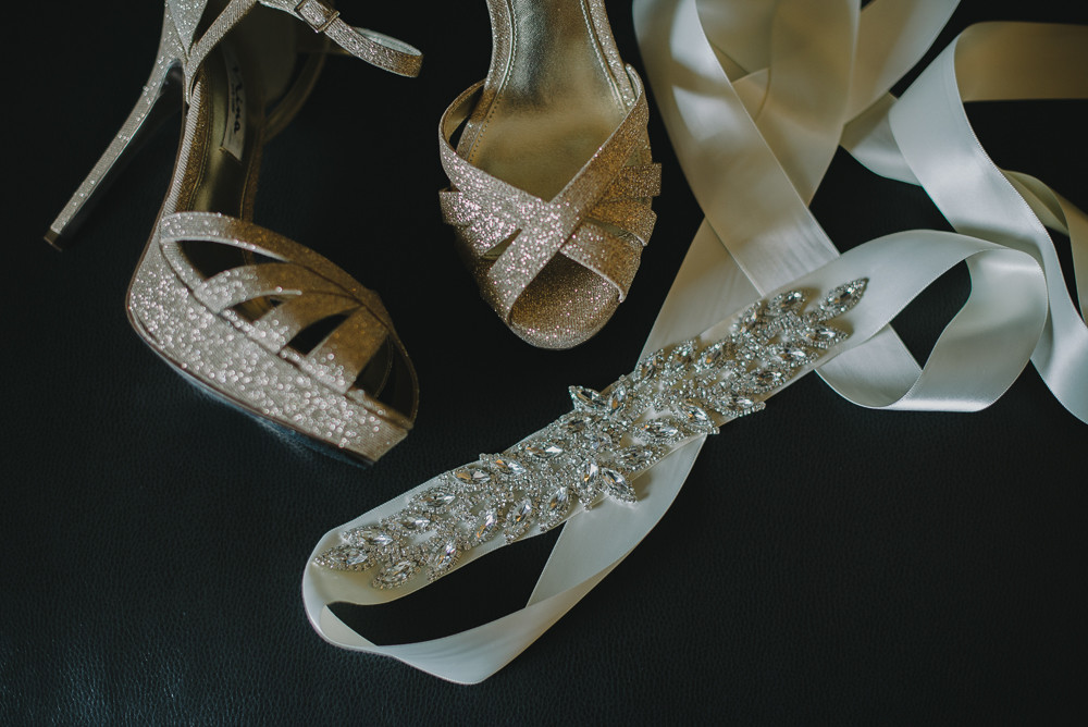 wedding shoes and dress belt