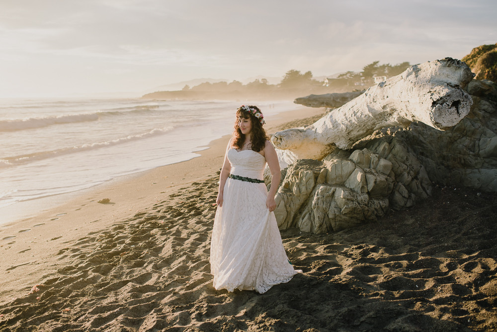 bride at cambria california beach