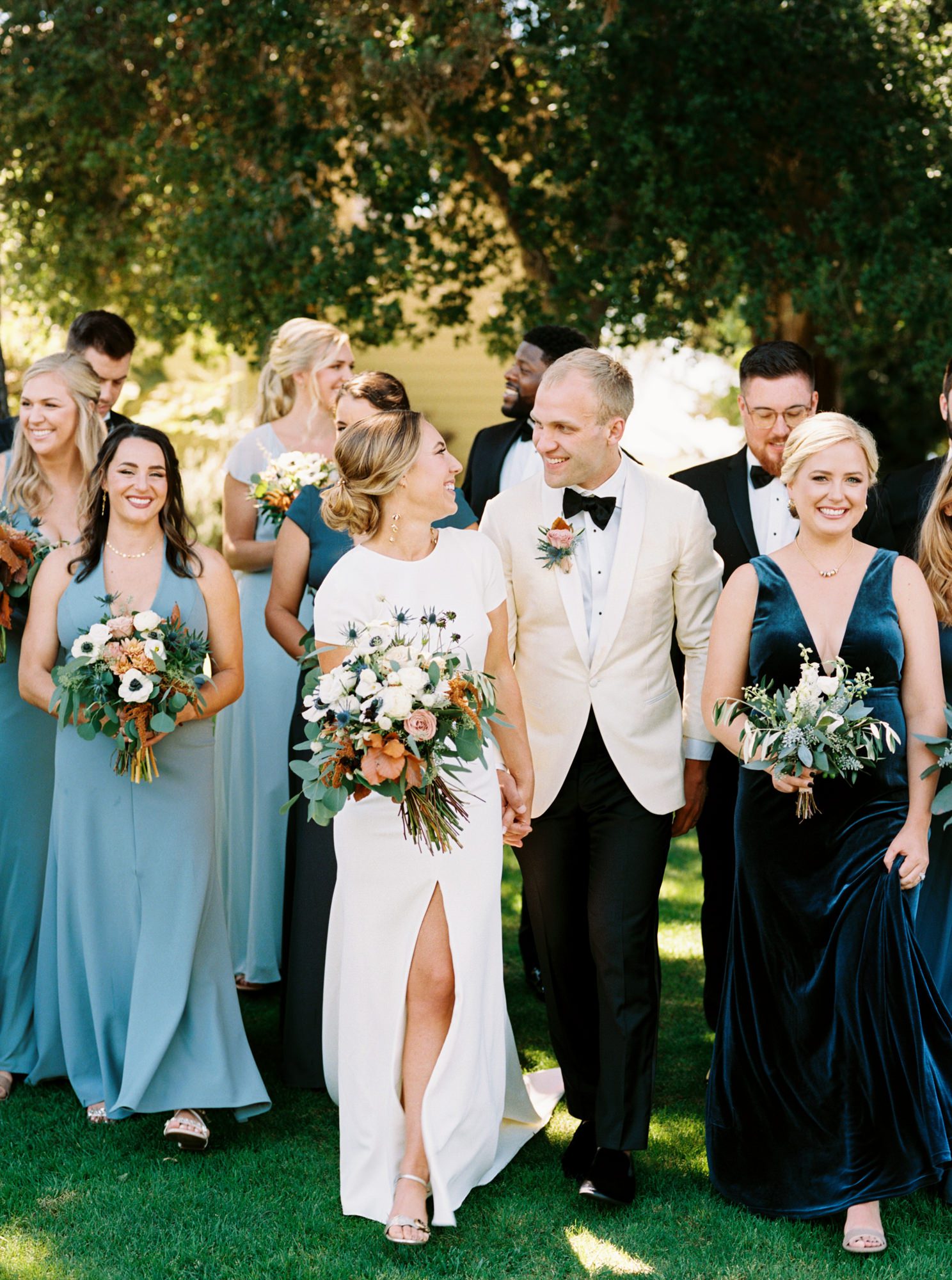 Bridal party walking portrait