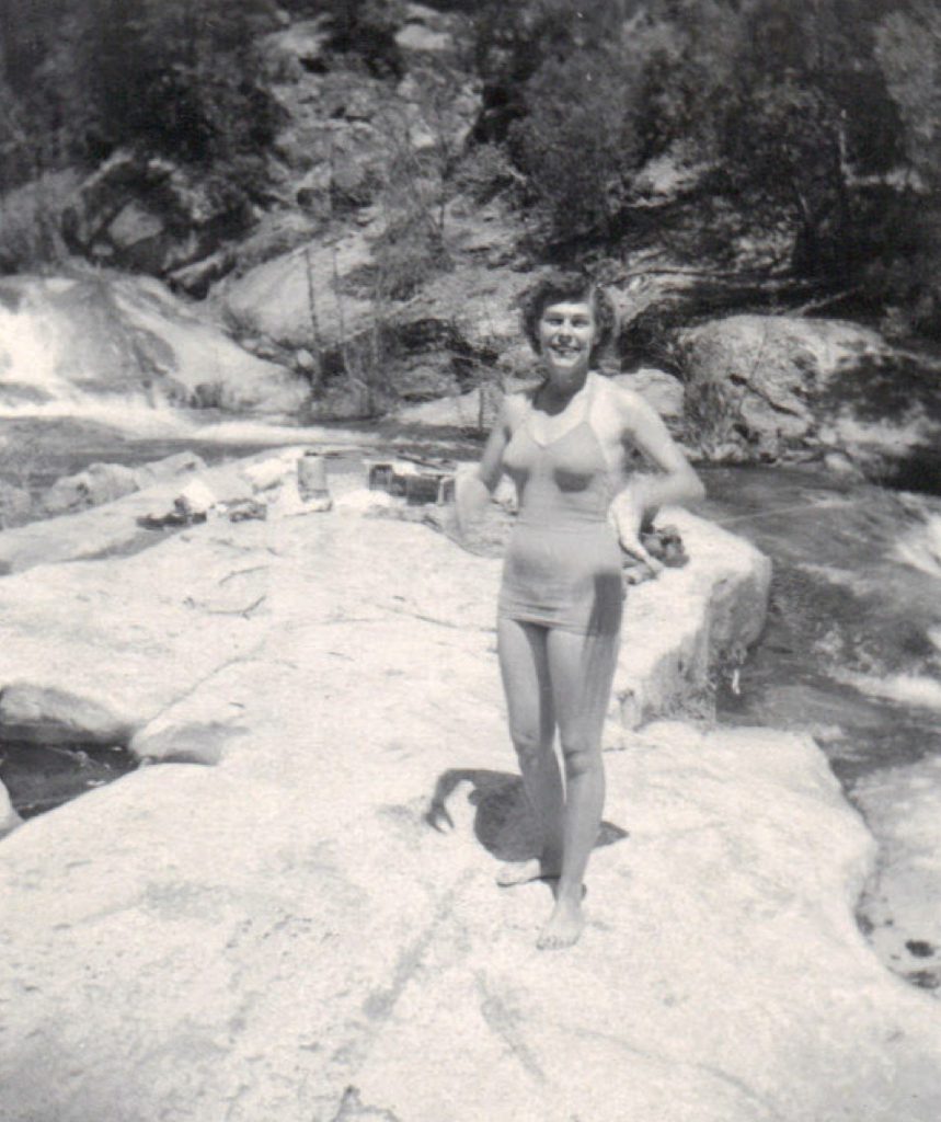 Black and white image of my grandmother in the mountains